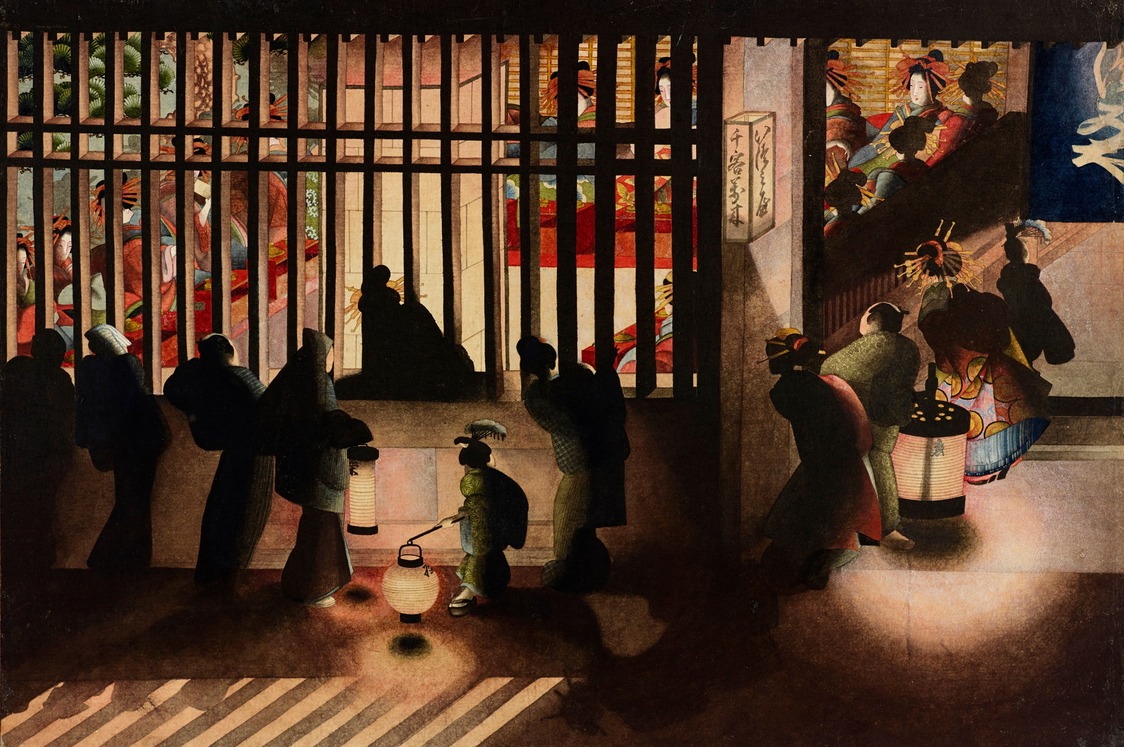 Katsushika Ôi, la fille de Hokusai, utilise avec brio les jeux d’ombre et de lumière dans son tableau « Scène nocturne à Yoshiwara » (Yoshiwara kôshi saki no zu). (Avec l’aimable autorisation du Musée d’art commémoratif d’Ôta)