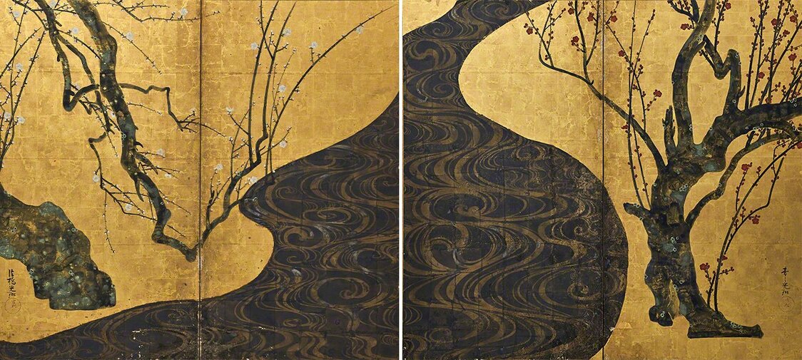 《紅白梅図屏風》国宝（MOA美術館蔵）同美術館で毎年2月頃展示