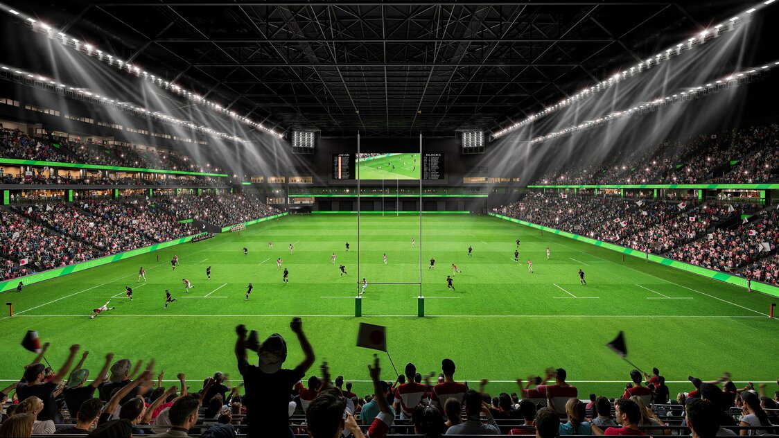 Visuel du nouveau stade de rugby de Chichibunomiya, rebaptisé SMBC Olive Square. (© Mitsui Fudôsan via PR Times)