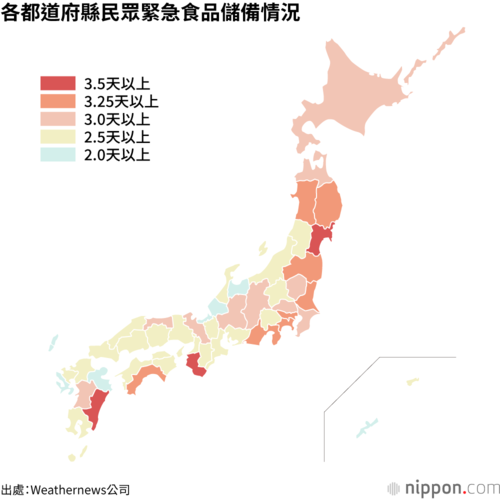 各都道府縣民眾緊急食品儲備情況
