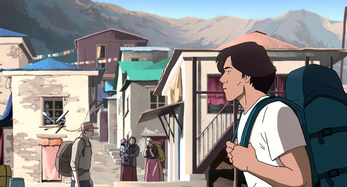 Fukamachi viaja hasta Nepal, en busca de Habu. ©Le Sommet des Dieux – 2021 / Julianne Films / Folivari / Mélusine Productions / France 3 Cinéman / Aura Cinéma