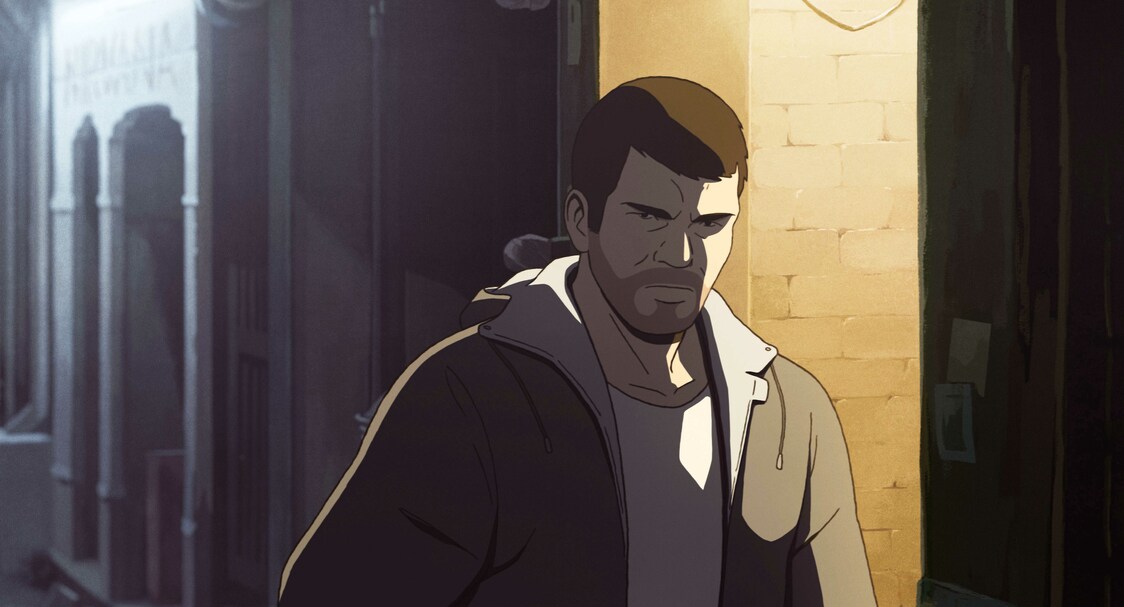 Fukamachi ve, en las calles de Katmandú, al desaparecido genio de la montaña, Habu Jōji. ©Le Sommet des Dieux – 2021 / Julianne Films / Folivari / Mélusine Productions / France 3 Cinéman / Aura Cinéma