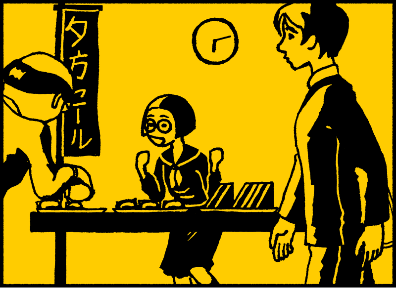Señor: “Qué buena pinta. Me llevo este.”Noriko: “¡Muchas gracias!”