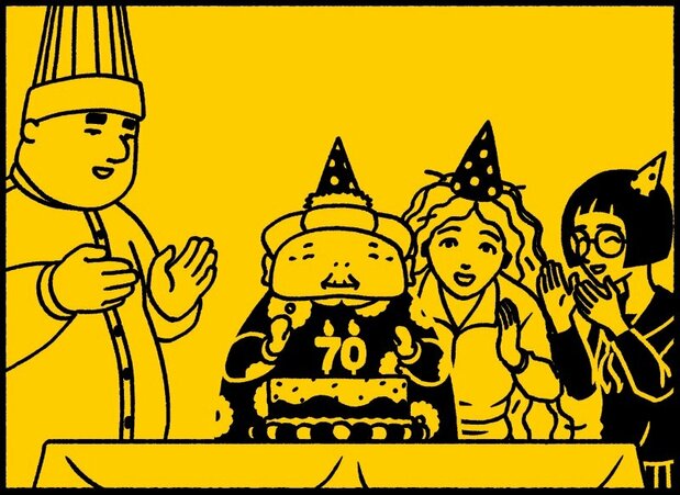 Noriko and her parents: “Happy seventieth Birthday, Grandma!”