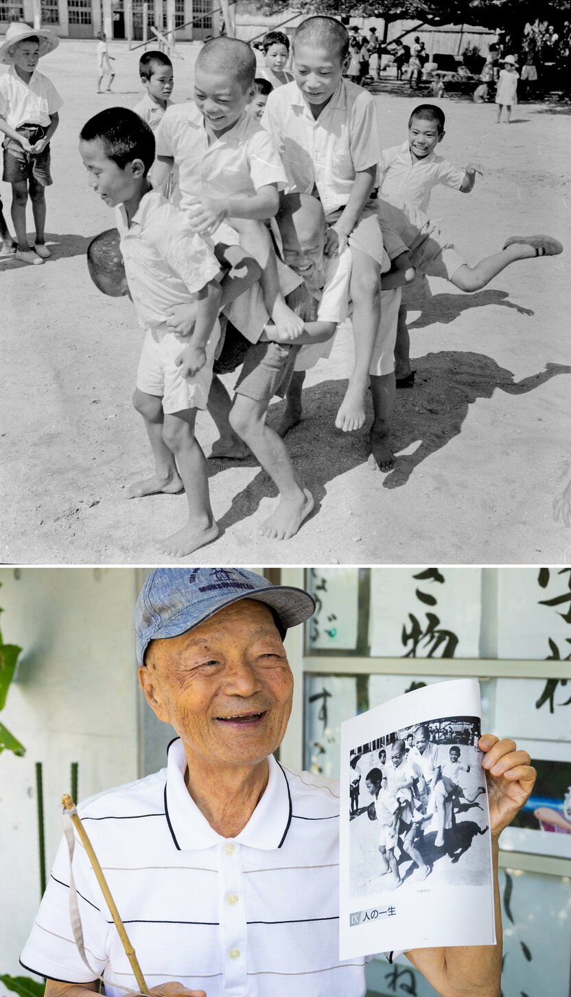 馬乗りの先頭にまたがっていた少年の現在。「面影あるでしょ？」（ニッポンドットコム撮影）