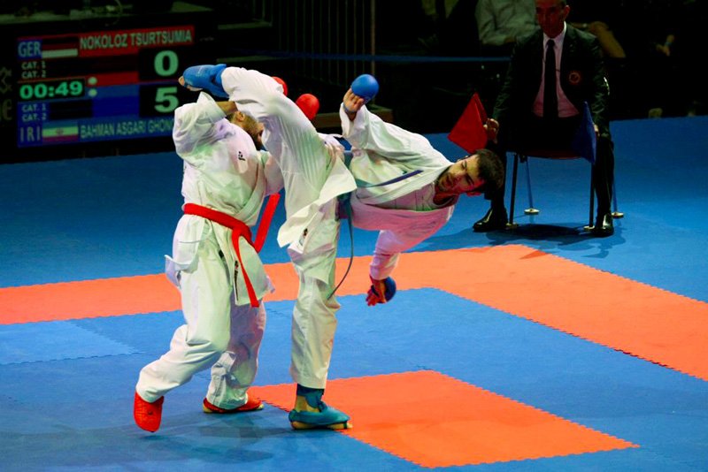 A competitor (right) from Iran, now a major karate powerhouse.