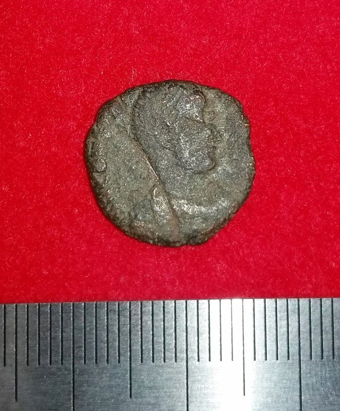 One of the Roman coins discovered in Katsuren Castle, Uruma, Okinawa Prefecture. (© Jiji)