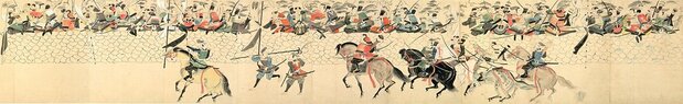 『蒙古襲来絵詞（模本）』に描かれた「生の松原の防塁」（九州大学附属図書館所蔵）