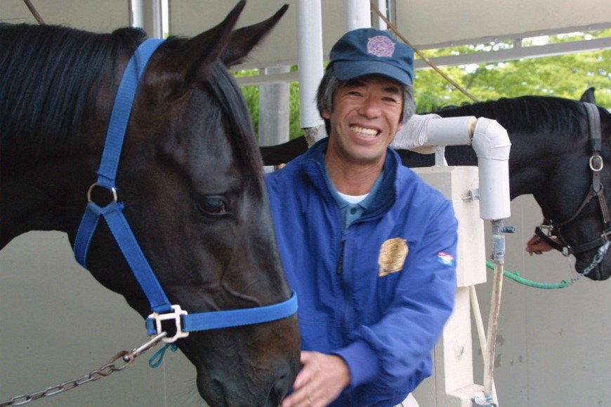 藤沢和雄調教師　2002年5月16日、茨城県美浦トレーニングセンターにて　共同