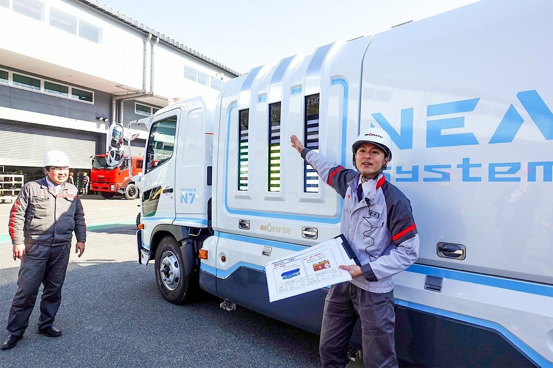 MORITA的NEA消防車。可從車體觀測火災現場的氮氧濃度（筆者攝影）