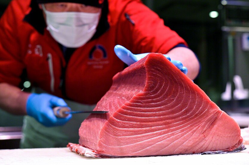 最稀有的“腹上”部位。丰富的白色脂肪纹路“Sashi”，看着就让人食指大动