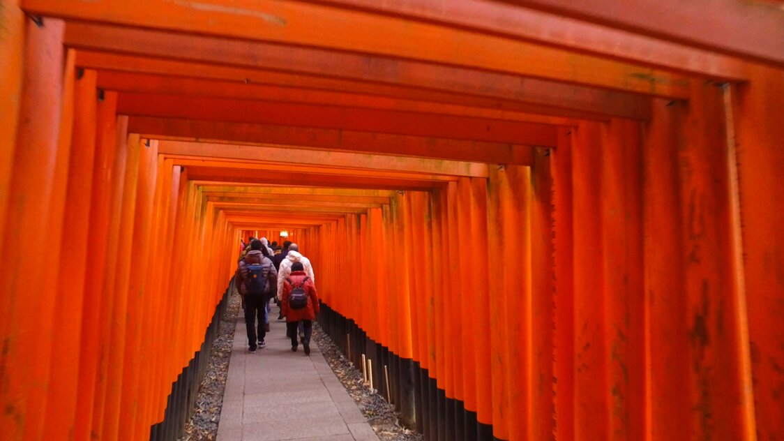千本鳥居を巡る初詣客