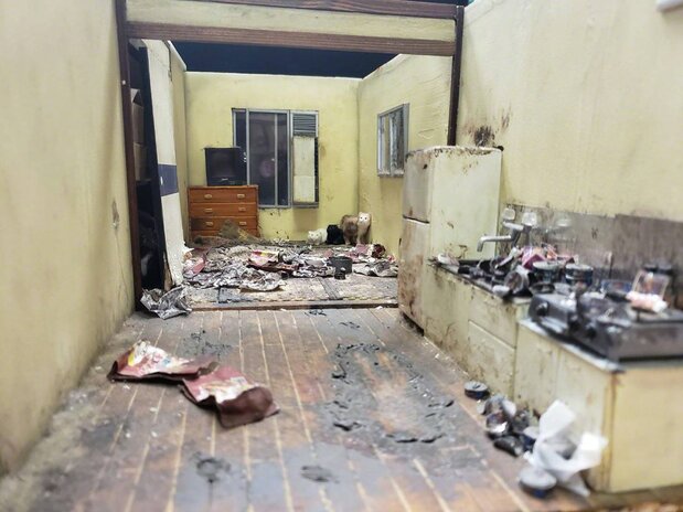 “孤独死后留下了多只宠物猫”的微缩模型。房间最里面还幸存一只猫