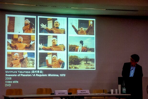 A paper presentation by Hayashi Michio on the second day of the Berlin Mishima conference. (© Hijiya Shūji)