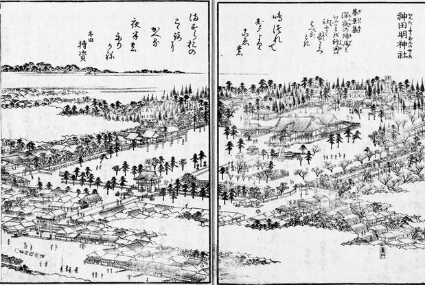 Edo meisho zue: Kanda Myōjin. (Imagen cortesía de la Colección de la Biblioteca Nacional de la Dieta)