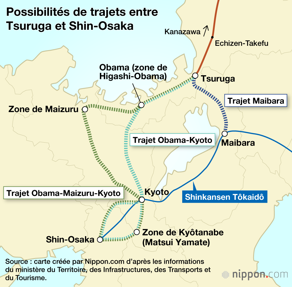 Possibilités de trajets entre Tsuruga et Shin-Osaka