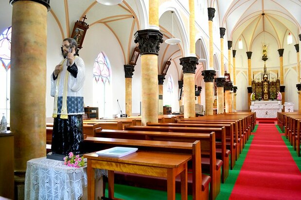 Une statue de François Xavier à l’église mémorial Saint François Xavier de Hirado.