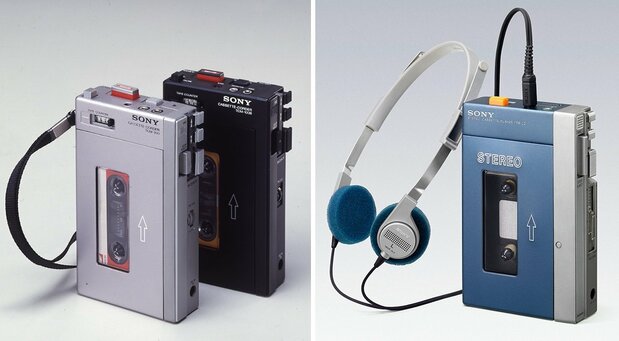 Поставленные бок о бок, Pressman (слева) и первый Walkman (справа) являют изрядное сходство, вплоть до компоновки и расположения кнопок