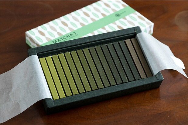 Nanaya’s “Matcha 7” craft chocolate selection, exhibited at the 2018 Salon du Chocolat in Paris.