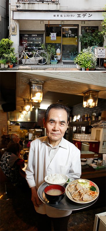 マスター齋藤勇さん。喫茶＆レストラン　エデン東京都墨田区向島5－50－903－3612－3607　8：00～21：00　第2・4木曜休
