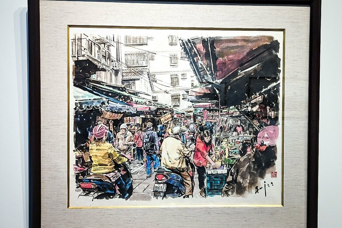 藤井克之さんが描く活気あふれた台湾の伝統市場
