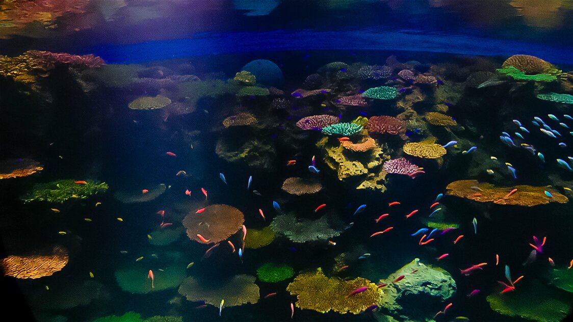 海游馆“大堡礁”水槽里多姿多彩的珊瑚