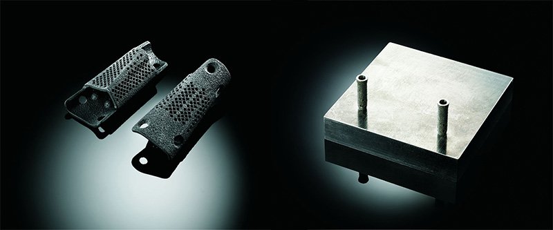 Le Lumex au service de la médecine. (À gauche) Prothèses osseuses sur mesure en titane. (À droite) Implants dentaires sur mesure en titane. (Avec l’aimable autorisation de Matsuura Machinery Corporation)