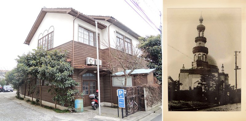 1935年に開設した学校。老朽化で取り壊しが決まっており、その跡地にはトルコ文化センターが建設される予定（左）。1938年に開設された東京ジャーミイの前身である東京回教礼拝堂。1986年に老朽化のため取り壊された。現在の東京ジャーミイは2000年に建設された（右）。