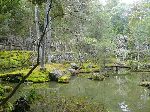 武満が感銘を受けた京都・西芳寺(苔寺)の庭。武満は日本庭園からインスピレーションを受けて多くの曲を作った。