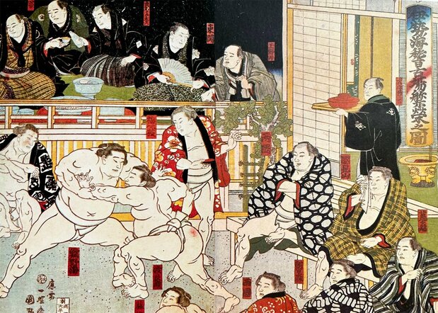 錦絵に描かれた明治時代初期の稽古場の光景―「伊勢ノ海稽古場繁栄之図」―(作・歌川国輝)