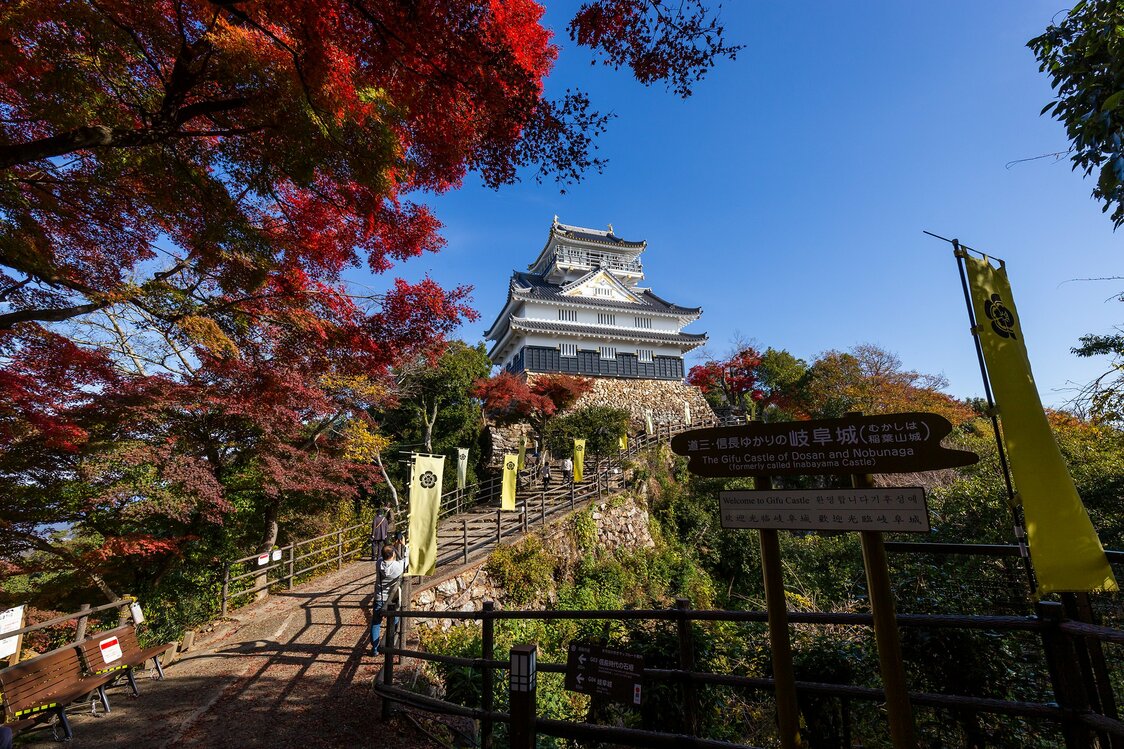 The approach to Gifu Castle at the top of Mount Kinka.