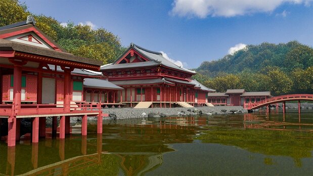 南側から見た永福寺復元CG（湘南工科大学 長澤・井上研究室制作）