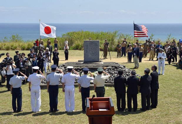 The Japan-US Joint Ceremony commemorating the 73rd anniversary of the Battle of Iwo Jima, held on the island of Iwo Jima (officially known in Japanese as Iō-tō) on March 24, 2018.
