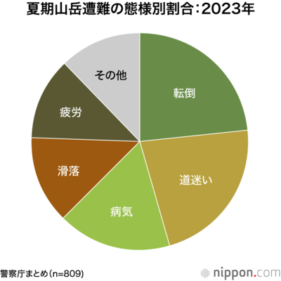 夏期山岳遭難の態様別割合:2023年