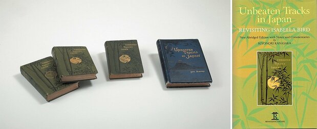 Three different versions of Bird’s Unbeaten Tracks in Japan. From left: The original two-volume edition published in 1880, the abridged edition of 1885, and the new edition published in 1900 with the addition of 14 photographs. Unbeaten Tracks in Japan; Revisiting Isabella Bird, by Kanasaka Kiyonori, New abridged edition with notes and commentaries (right) (Photo courtesy of the author)