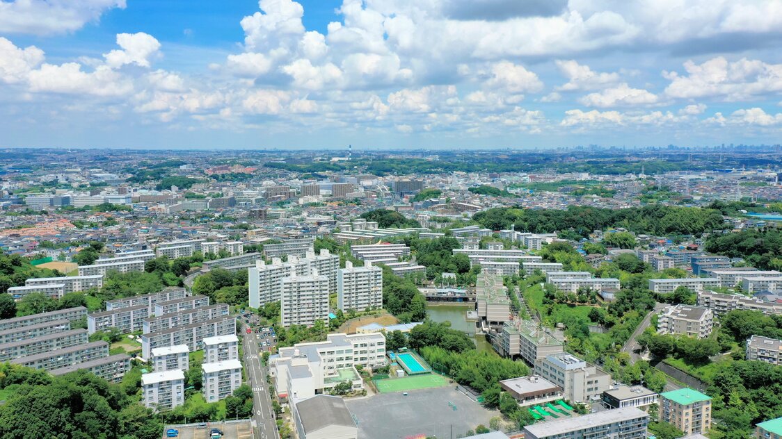Vista completa del danchi de Takeyama. (Cortesía de la Corporación Pública de la Vivienda de la Prefectura de Kanagawa)