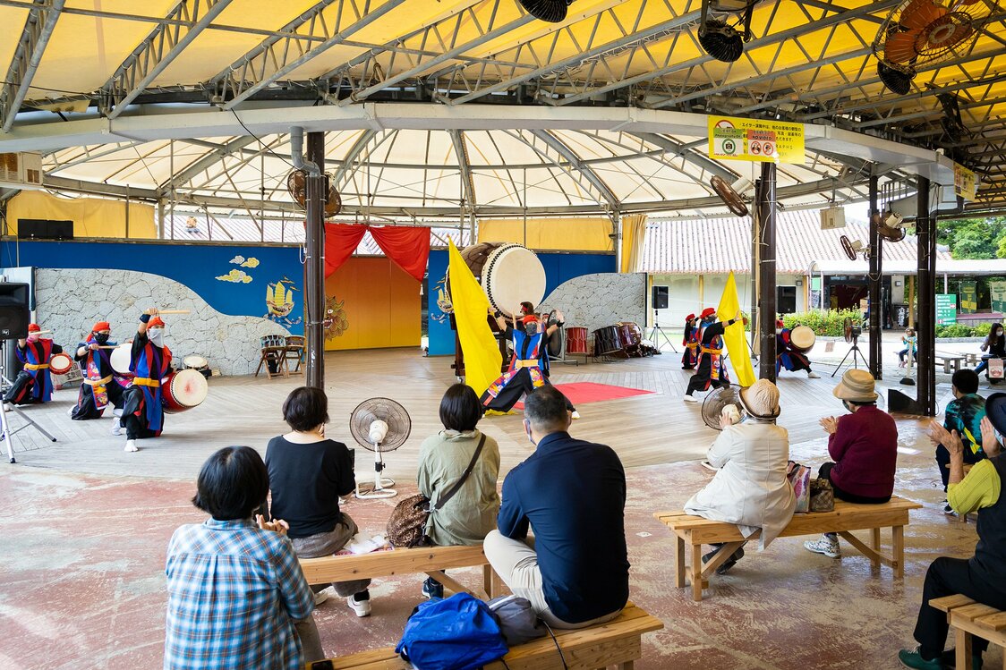 The spacious, open-air performance pavilion.