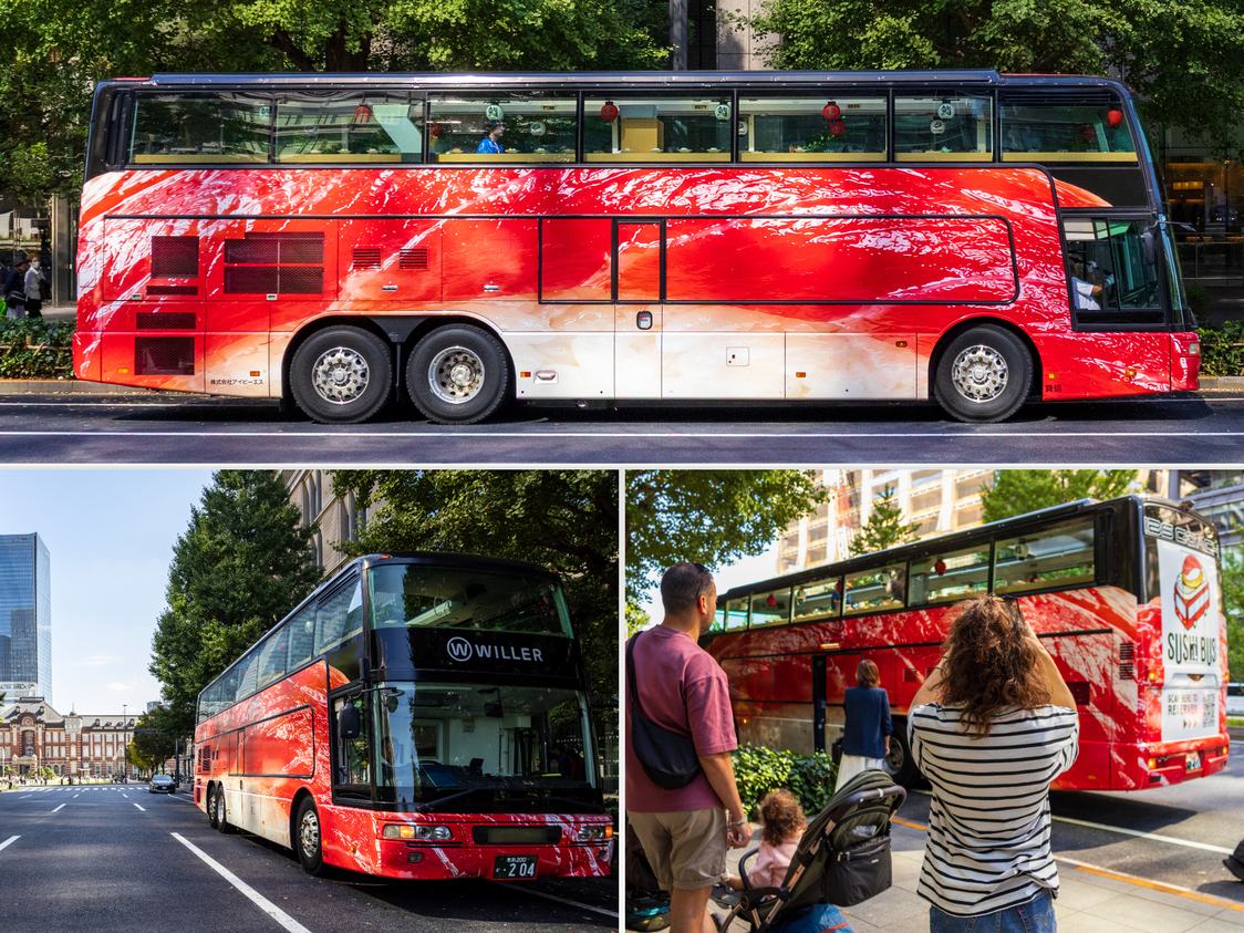 The bus’s exterior is doing its job in the PR department, judging from the number of people asking about the trips—and the possibility of renting out the entire bus—after viewing it on the road. (© Nippon.com)