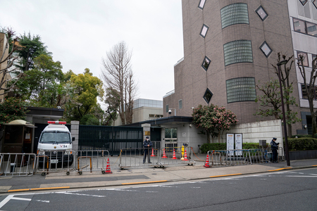 位於東京都港區的中國駐日本大使館。（AFP時事）