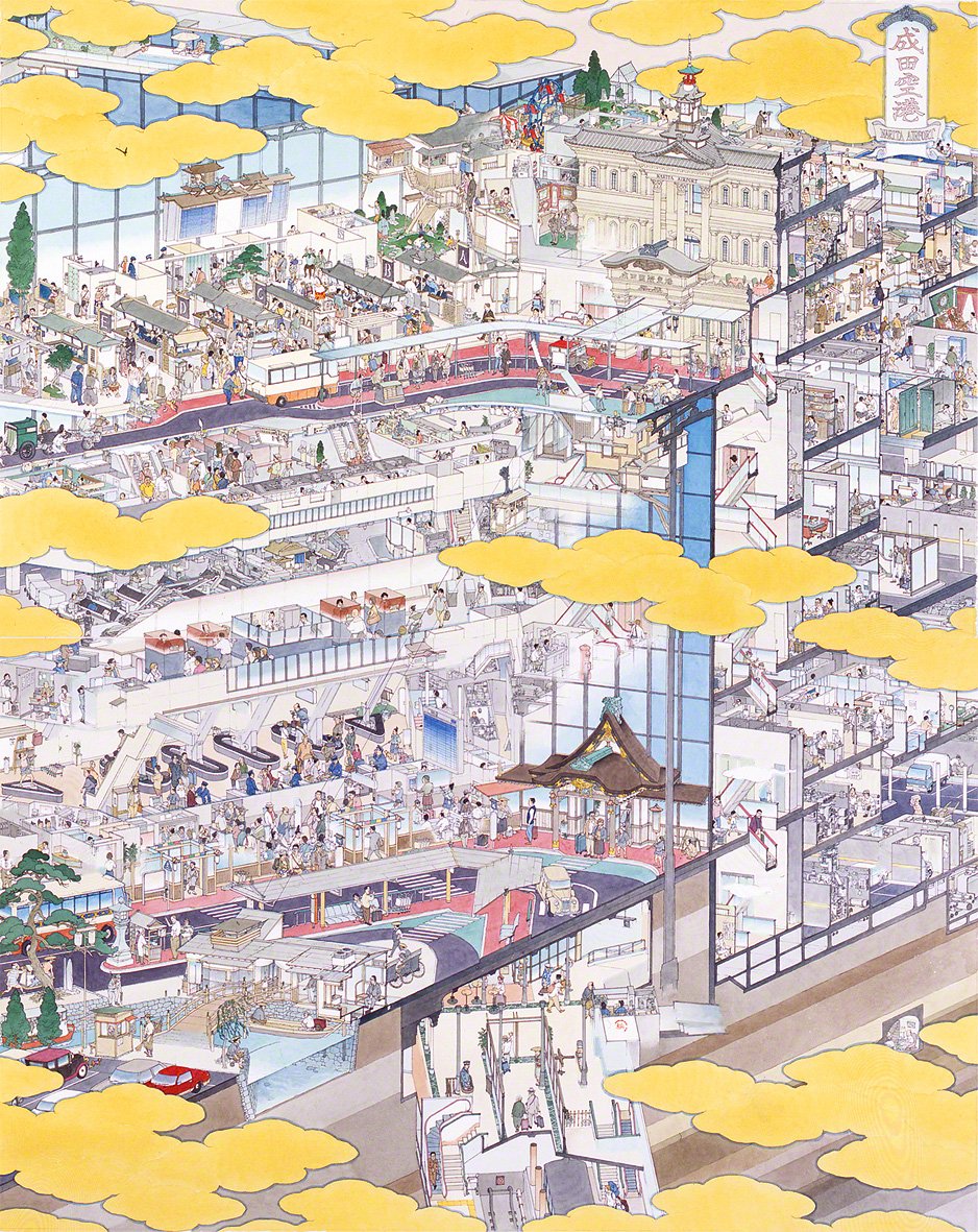 Original Painting for a Mural: Narita International Airport Terminal 1, South Wing, 4th Floor—Narita International Airport: View of Flourshing New South Wing