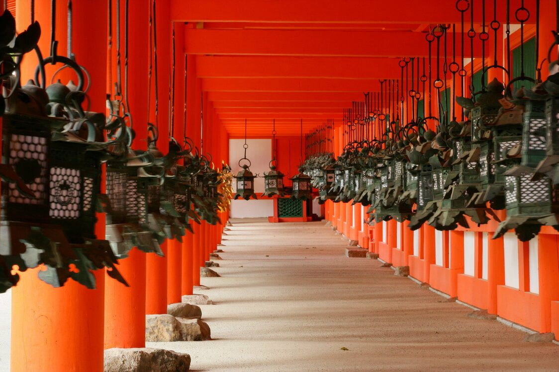 Lanterns hanging along one of the shrine’s corridors.