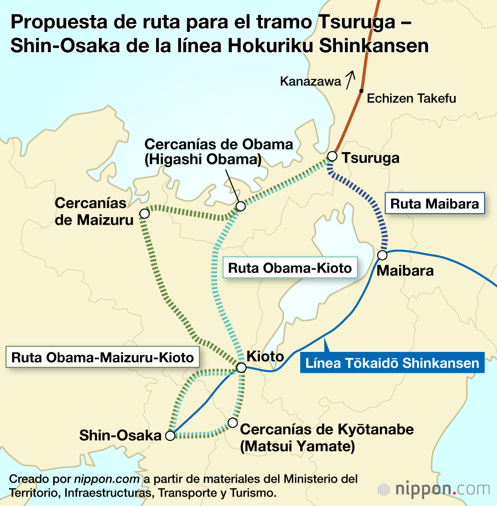 Propuesta de ruta para el tramo Tsuruga – Shin-Osaka de la línea Hokuriku Shinkansen