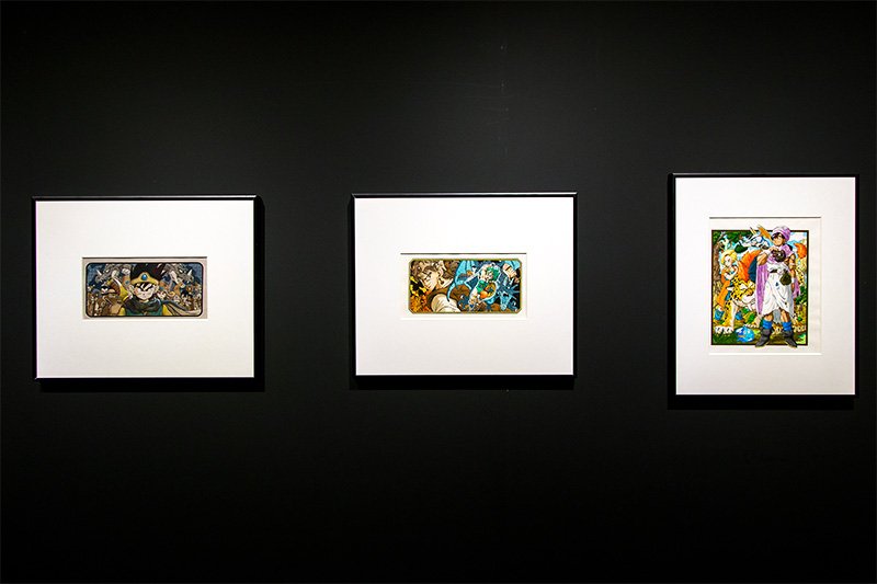 “传说的开始”展区，这里展出了鸟山明绘制的原画，都是非常宝贵的资料。左边是DQ3的外包装图案，看来保存得不是很好啊…