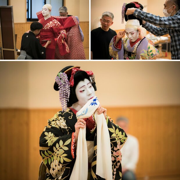 Desde el maquillaje y el vestuario hasta los ensayos de baile, las preparaciones fueron intensas. (Fotografía de Matsuda Tadao)