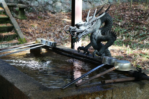 神社の手水舎には竜神様(PIXTA)
