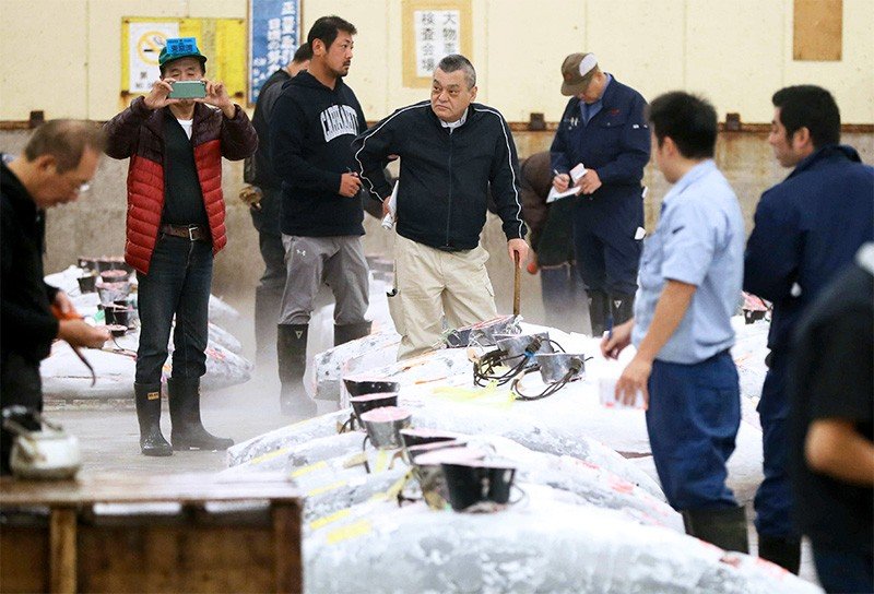 最終市を迎えた築地市場の冷凍マグロ卸売場＝2018年10月6日、東京都中央区