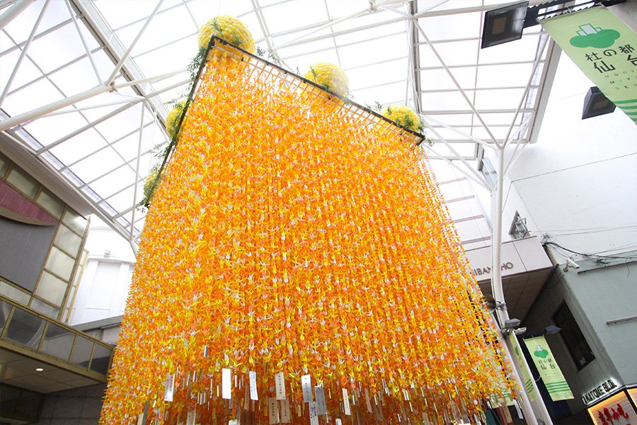 The Sendai tanabata decorations take many forms, but are invariably flamboyant.