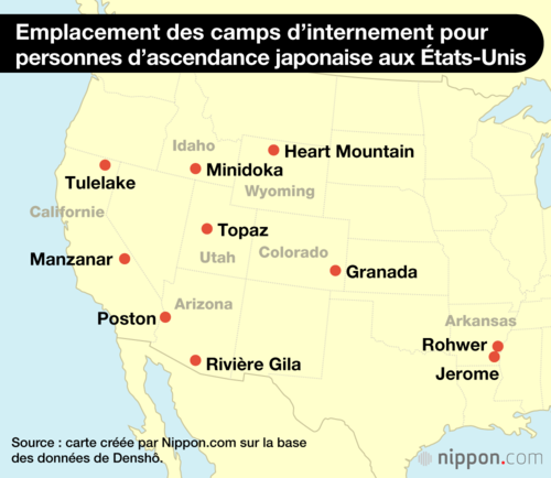 Emplacement des camps d’internement pour personnes d’ascendance japonaise aux États-Unis