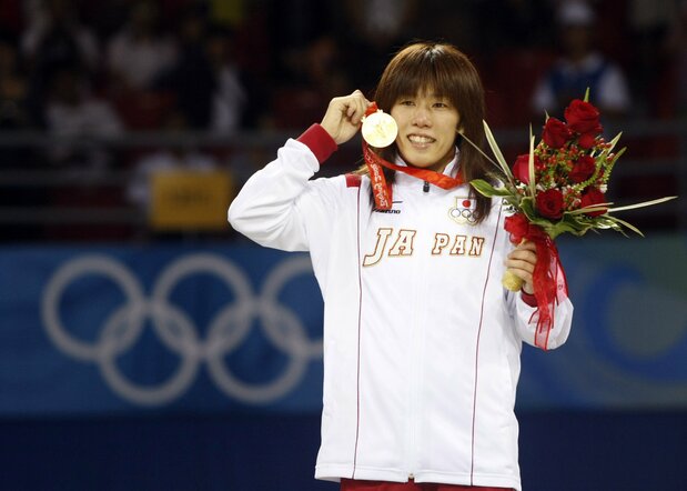 北京五輪で金メダルを獲得した吉田沙保里=2008年8月(ロイター)