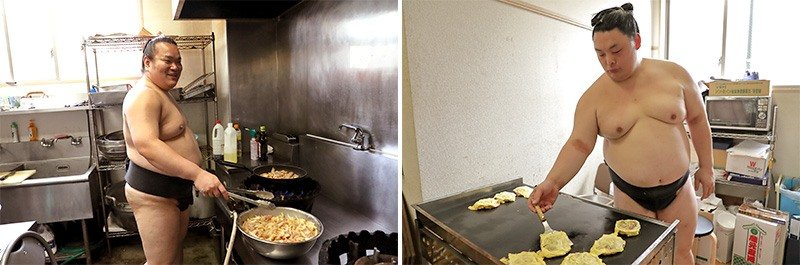 Sakura, el jefe de la cocina en el establo, y Zendaishō, el ayudante del día.